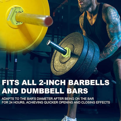 Barbell Clips (Pair), Barbell Clamps, Quick Release Olympic Barbell Clamps with Anti Slip TPR Grip, Barbell Collars for Secure Weightlifting & Powerlifting (Black) (MAG, Green)