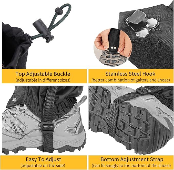 2PCS Gators for Hiking Boots-Gaiters for Hiking, Waterproof, Sandproof and Anti-Mosquito Bites for Muddy Ground, Desert and Garden