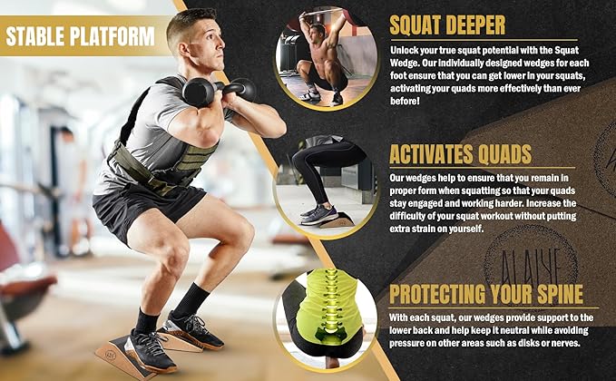 Squat Wedge Blocks (Set of 2) ??Non-Slip Slant Boards for Lower Body Workouts, Ankle and Calf Stretching - Yoga Blocks, Designed to Elevate Heels and Squat Support - Includes Carry Bag