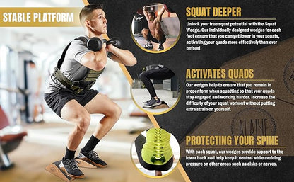 Squat Wedge Blocks (Set of 2) ??Non-Slip Slant Boards for Lower Body Workouts, Ankle and Calf Stretching - Yoga Blocks, Designed to Elevate Heels and Squat Support - Includes Carry Bag