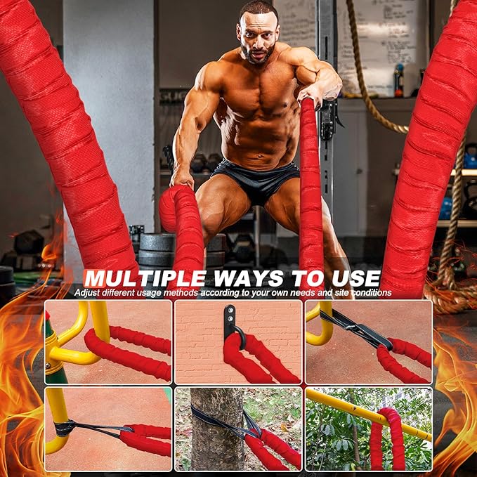 Battle Ropes for Home Gym, Exercise Rope 1.26/1.5inch, 30 40FT Heavy Battle Rope Weighted Battle Rope Training Heavy Rope for Workout Exercise