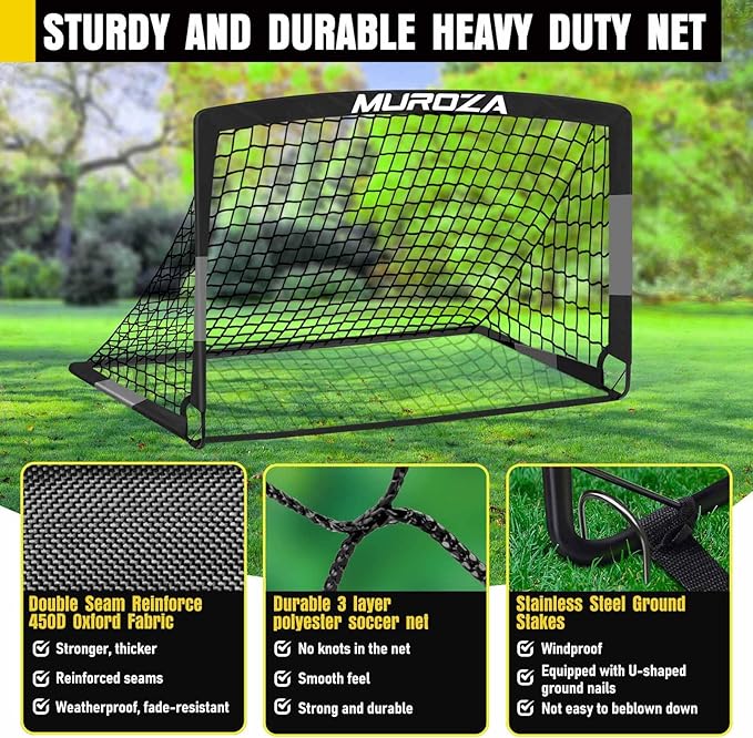 Soccer Goal, Kids Soccer Goals for Backyard Set, 2 Pack of Portable Pop Up Soccer Net with Soccer Ball, Cones, Complete Training Equipment for Youth, Toddler Outdoor Sports Games