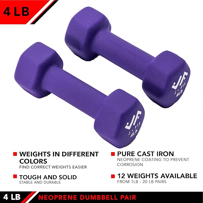JFIT Dumbbell Pairs or Sets – Neoprene & Vinyl Coated Hand Weights for Home Gym, Strength Training, Aerobics, Cardio Exercise and Fitness