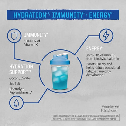 Sunwarrior Hydration Powder Electrolyte Packets Powder B12 Elderberry | Blue Raspberry Flavored 18 Stick Packs 126g Pouch | Vegan and Plant-Based Sugar Free