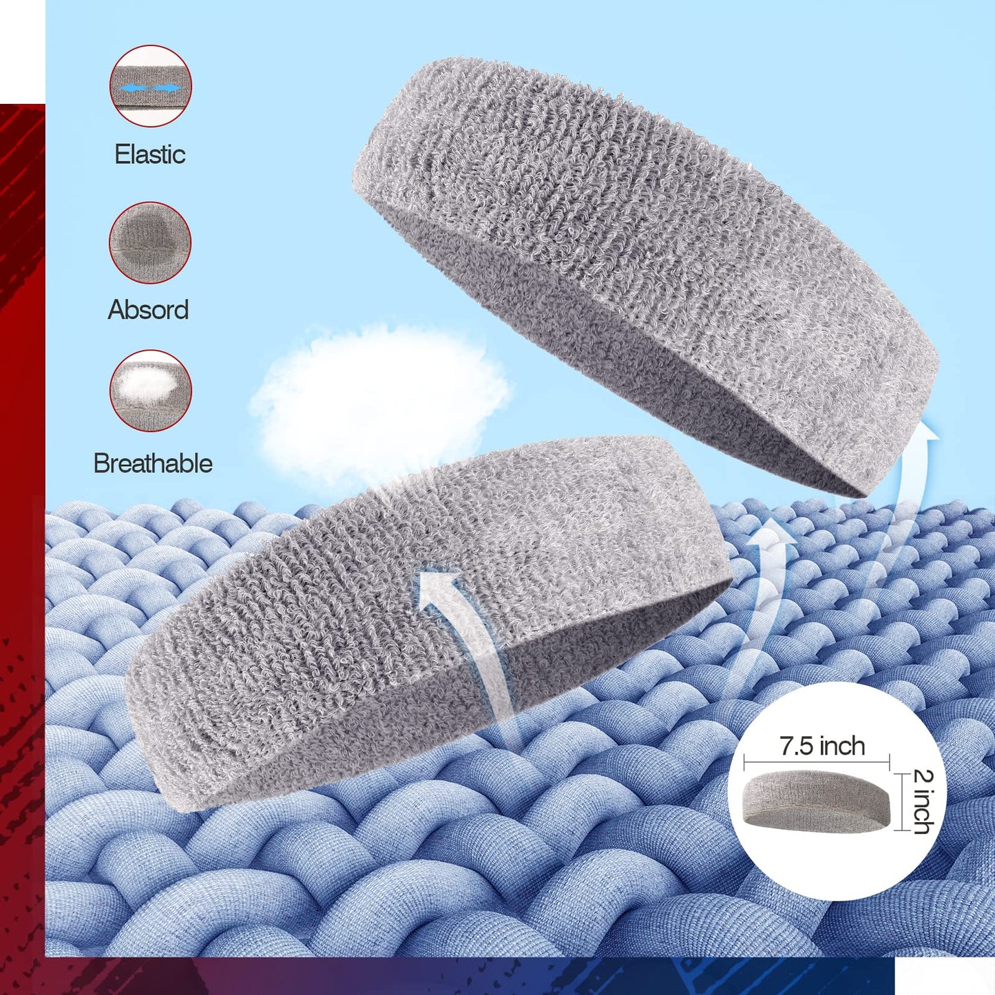 NONSTOP Mens Headband Sweatbands for Men Women, Sweat Wicking Head Bands Mens Sports Towel