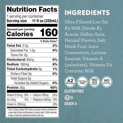 Pioneer Pastures - High Protein A2 Milkshakes - Vanilla - A2 Nutritional Milk, 30g Protein, 2g Sugar, No Sweeteners, No Seed Oils - All-Natural, Breakfast Shake, Meal Replacement, Workout - 11oz, 12 Pack