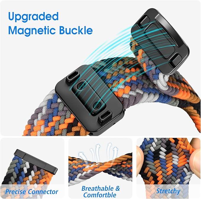 Fintie Magnetic Braided Stretchy Band Compatible with Fitbit Versa 4 3 / Sense 2 1, Soft Woven Nylon Sport Elastic Replacement Strap Wrist Bands, Camouflage Colors