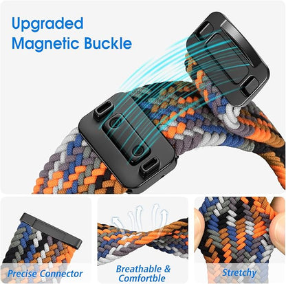 Fintie Magnetic Braided Stretchy Band Compatible with Fitbit Versa 4 3 / Sense 2 1, Soft Woven Nylon Sport Elastic Replacement Strap Wrist Bands, Camouflage Colors