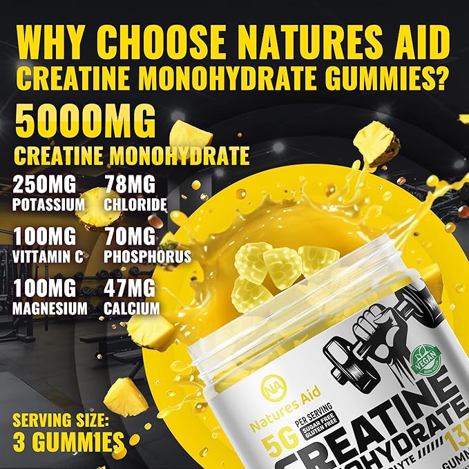 Creatine Monohydrate Gummies (5g) – Pre-Workout Energy & Muscle Growth Support for Men & Women | Orange Electrolyte Gummies (135 Count)