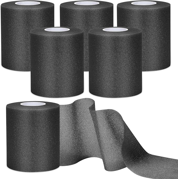 Black Prewrap,Prewrap Athletic Tape,6 Roll Pre wrap Headbands for Hair Soccer,Foam Underwrap Sports Wrap for Ankles Wrists Hands Knees Elbows 2.75 Inches X 12 Yards