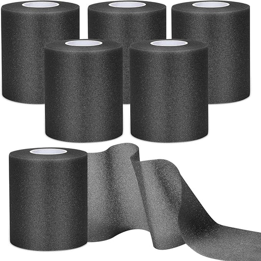 Black Prewrap,Prewrap Athletic Tape,6 Roll Pre wrap Headbands for Hair Soccer,Foam Underwrap Sports Wrap for Ankles Wrists Hands Knees Elbows 2.75 Inches X 12 Yards