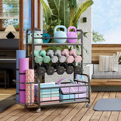 Homeiju 450LBS Dumbbell Rack,Weight Rack for Dumbbells,Weight Rack for Home Gym,Home Gym Storage for Strength Training Dumbbell Racks Stand with Wheels&Hooks