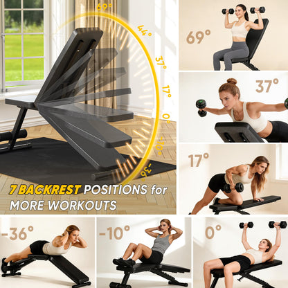 Adjustable Weight Bench for Home Gym, 600LBS Capacity Foldable Workout Bench with 7 Backrest