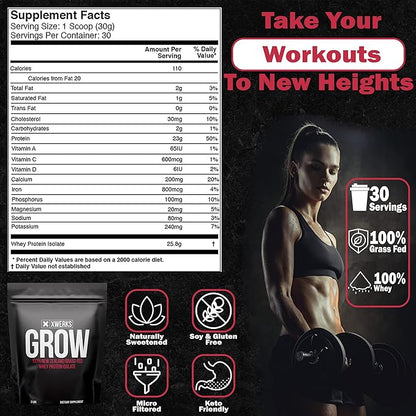 Xwerks Grow 100% New Zealand Grass Fed Whey Protein, 25g Pure Isolate Protein Powder Per Serving, All Natural Paleo and Keto Friendly, Soy Free Gluten Free Easy to Digest, Strawberry, 30 Servings