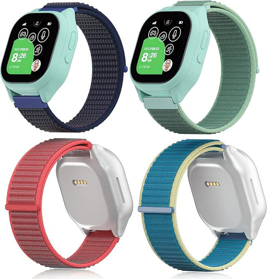 EWUONU 4 pack Adjustable Braided 20mm Band Compatible with Gizmo Watch 3 2 1/Gabb Watch 3e 3 2 1/SyncUP Kids Watch，Hypoallergenic & Durabl