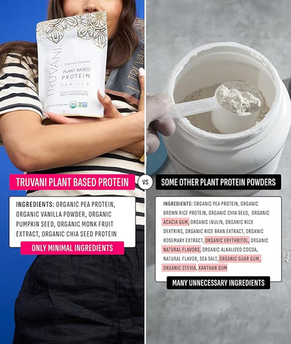 Truvani Vegan Pea Protein Powder | Vanilla | 20g Organic Plant Based Protein | 1 Serving | Keto | Gluten & Dairy Free | Low Carb | No Added Sugar