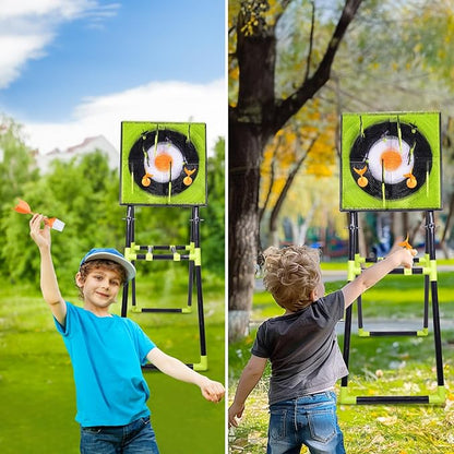 Deluxe Axe Throwing Game Set – Plastic Target for Indoor and Outdoor Use,Ax Throwing Game Set for Adults,Bow and Arrow Dart Set with Axe Throwing,Axe Throwing Game for Backyard