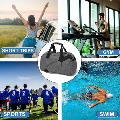 14 inch Small Gym Bag for Women & Men, Mini Duffel Bag for Travel Sports Lightweight Carry On Bag, Grey