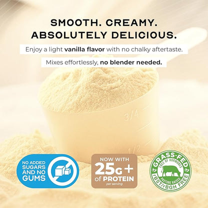 Muscle Feast Grass-Fed Whey Protein Isolate, All Natural Hormone Free Pasture Raised, Whey Isolate Protein Powder for Men and Women, Clean, Gluten-Free, Delicious Isolate Protein - Vanilla, 2lb
