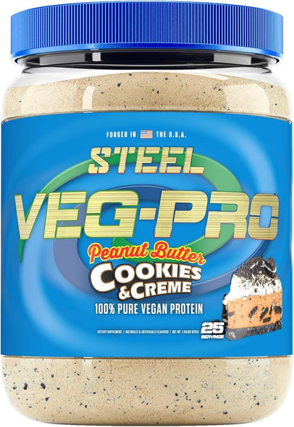 Steel Supplements Veg-PRO | Vegan Protein Powder, Peanut Butter Cookies & Creme | 25 Servings (1.93lbs) | Vegan Protein Powder with BCAA Amino Acid | Non Dairy | Low Carb Formula