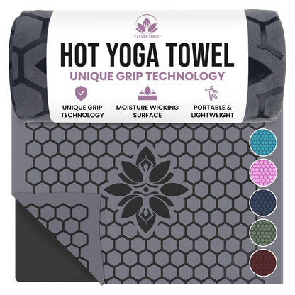Clever Yoga Hot Yoga Mat Towel – Non-Slip Grip for Hot Yoga, Sweat Absorbent, Honeycomb Silicone