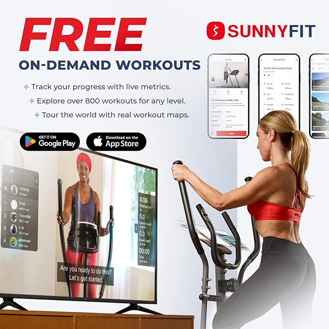 Sunny Health & Fitness Smart 2-in-1 Upright Elliptical Full-Body Exerciser, Home Cross-Training Arm/Leg Cardio Workout Machine, Optional Free SunnyFit App Bluetooth Link or Electro-Magnetic Resistance