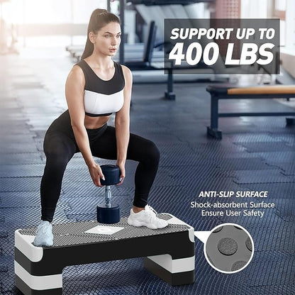 Aerobic Exercise Step, Adjustable Aerobic Stepper for Exercise, Workout Step Platform for Step Up, 26.5" Step Deck with 4??6??8??Adjustable Height Risers, Women Home Gym Cardio Fitness