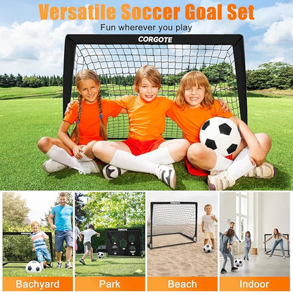 Kids Soccer Goal for Backyard Set, 2 Pack of 4x3 Toddler Soccer Net Practice Equipment with Ball, Training Equipment with Target Ball & Cones, Soccers Gifts for Boys 3-12, Outdoor Sports Toys