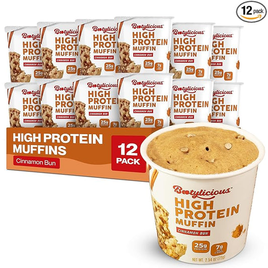 Bootylicious | High-Protein Muffin | 25g Protein, 7g Net Carbs, 2.32-2.75oz Cup, 12-Pack (Cinnamon