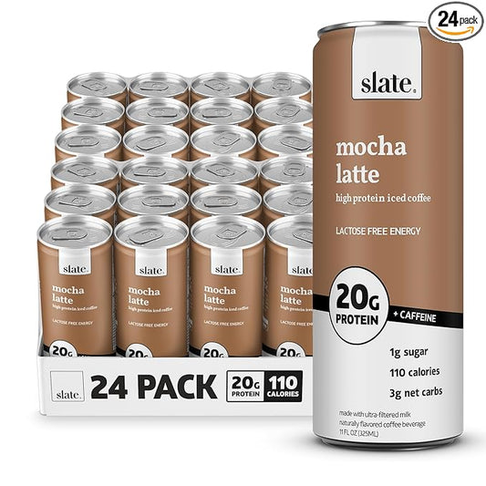 Slate Milk - High Protein Iced Coffee - Mocha Latte - 175mg Caffeine, Lactose Free Energy - 20g