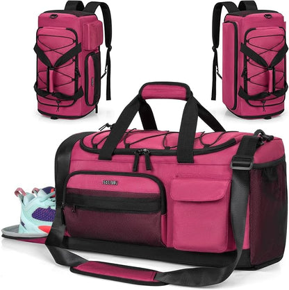 Gym Bag for Women & Men, Sports Travel Duffle Bag with Shoe Compartment, Anti-Theft Carry On Weekender Bag, Water Resistant Overnight Backpack for Airplane, Gym, Travel (Pink Black)