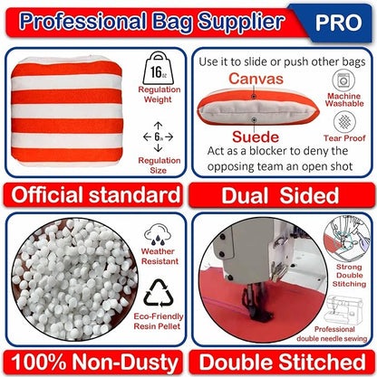 CoHoBgs Corn Hole Bags Set 8, Professional Cornhole Bags Dual-Sided Slick & Stick Resin Filled Suede and Duck Canvas Bean Bag for Cornhole Game Includes Carry Case