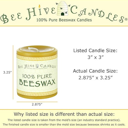 100% Pure Beeswax Pillar Candle (3" x 3") | Natural Beeswax Candles | Soy, Paraffin & Fragrance Free | Handmade in The USA