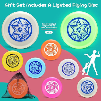 Outdoor Flying Disc 175g,Adult Sport Disc Set for Competitive and Pro Players,Flying Disc Set Includes 1 Glow in The Dark Flying Disc for Beach Pool Game, Camping and Backyard