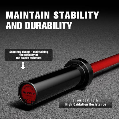 RITFIT Olympic Barbell 4ft/4.8ft/6ft - 2 Inch Weight Bar for Strength Training, Weightlifting, Squat, Deadlift, Bench Press, Curl, Overhead Press - 350lbs/500lbs Capacity