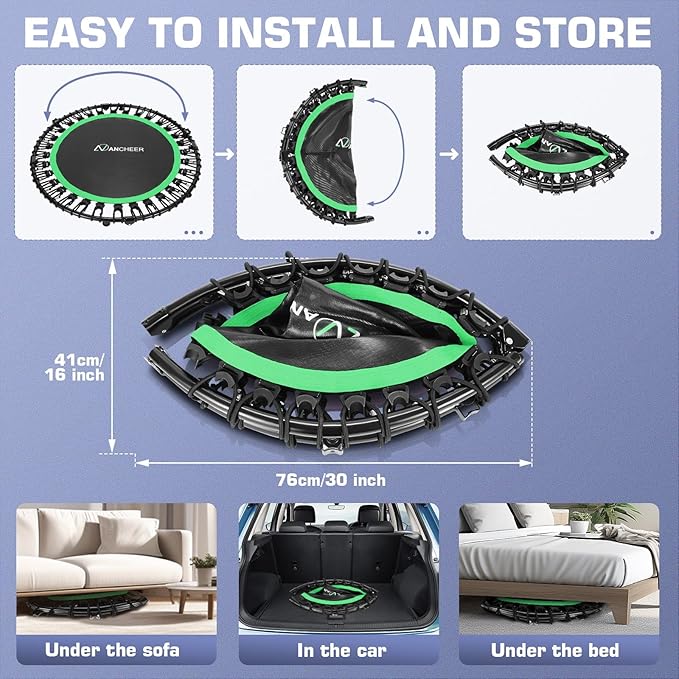 ANCHEER 40" Foldable Mini Trampoline,Max Load 450lbs/550lbs Indoor Trampoline,with 4 Level Adjustable Foam Handle and Resistance Bands,Adult Exercise Trampoline for Home, Garden, and Gym