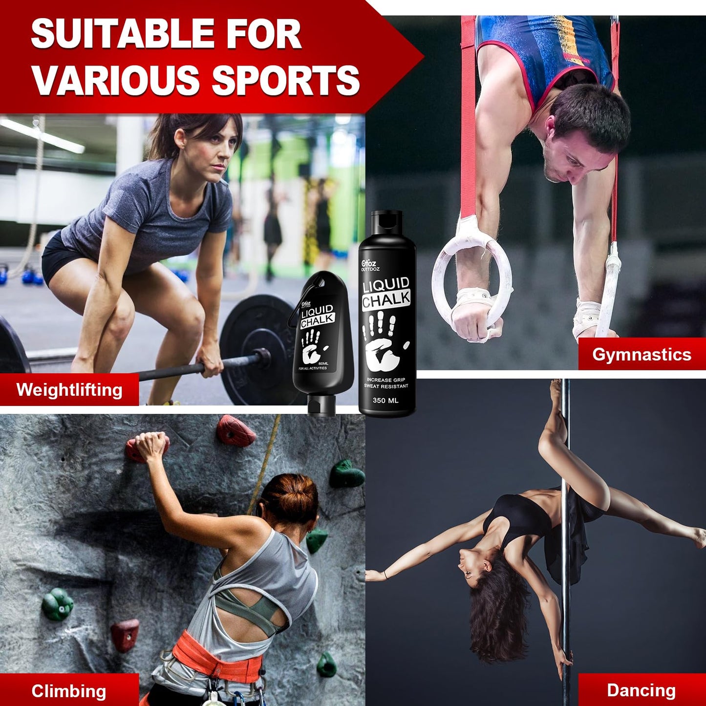 OUTTDOZ Liquid Chalk 2 oz 1 Pack for Weightlifting, Climbing & Gymnastics