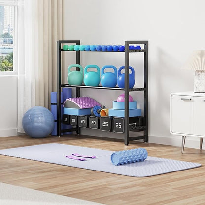 3 Tier Adjustable Dumbbell Rack - Heavy-Duty 330LB Capacity Weight Storage Stand for Dumbbells, Kettlebells - Space-Saving Home Gym Organizer (Rack Only)