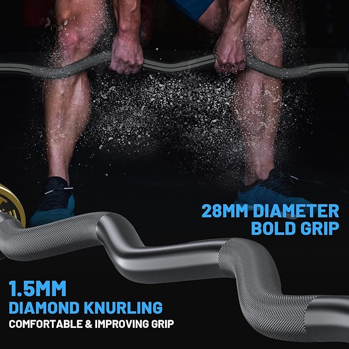 47" Olympic EZ Curl Bar 500-lbs Capacity Steel Barbell Suitable for 2" Weight Plates, 2-Inch Curl Bar for Weight Lifting,Hip Thrusts,Squat,Biceps-Home Gym Weight Bar