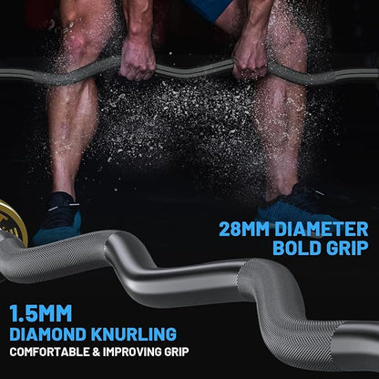 47" Olympic EZ Curl Bar 500-lbs Capacity Steel Barbell Suitable for 2" Weight Plates, 2-Inch Curl Bar for Weight Lifting,Hip Thrusts,Squat,Biceps-Home Gym Weight Bar