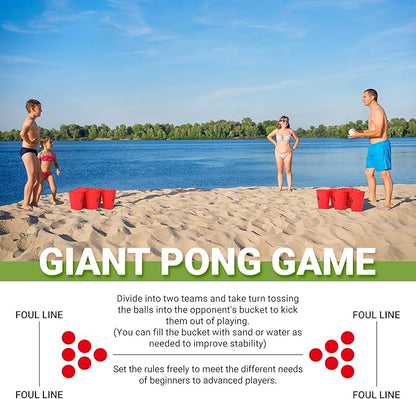 ropoda Giant Yard Pong,Yard Games with Durable Buckets and Balls - Choose Red Large, XL, or Green - Glow in The Dark, Outdoor Game with Carry Bag for The Beach,Lawn, Great Gift Choice for Families