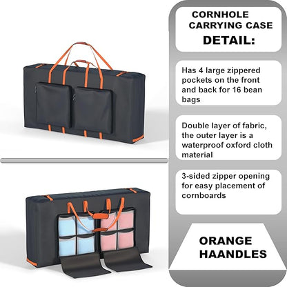 Cornhole Carrying Case Fits 4' x 2' Regulated Size, Heavy Duty 600D Oxford Fabric Waterproof & Dustproof, 4 Large Pockets for Outdoor Play