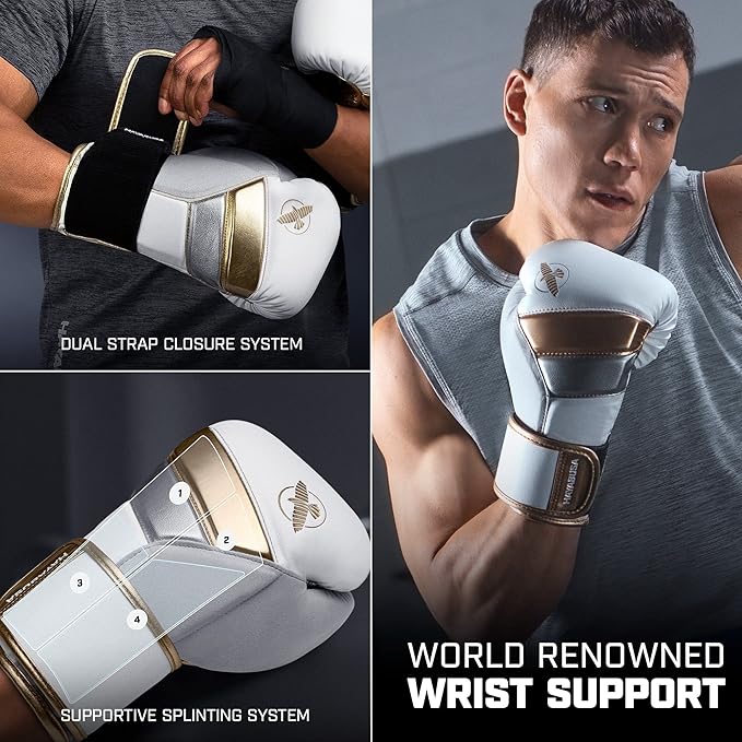 Hayabusa T3 Boxing Gloves for Men and Women Wrist and Knuckle Protection, Dual-X Hook and Loop Closure, Splinted Wrist Support, 5 Layer Foam Knuckle Padding