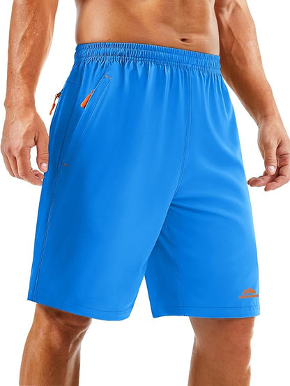 TACVASEN Men's Running Athletic Shorts 9" Quick Dry Workout Gym Shorts Lightweight Summer Shorts 3 Zipper Pockets