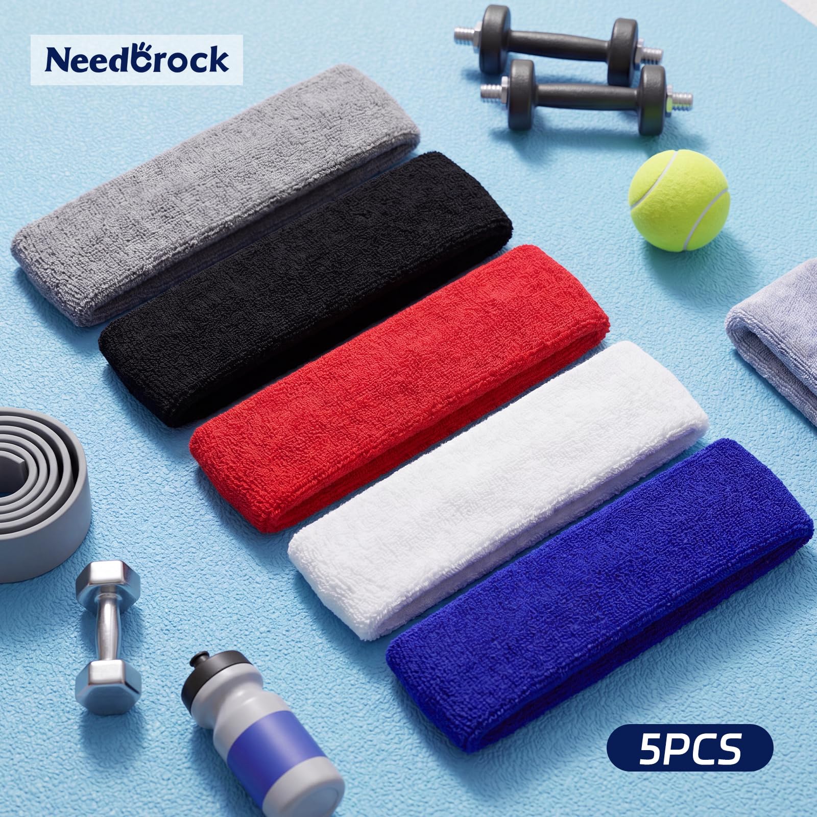 5 Pcs Sweatbands Sports Headband for Men & Women, Moisture Wicking Hairband