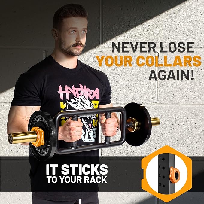 Magnetic Barbell Collars [Bells of Steel] Premium Weight Bar Clamps, Quick Release Barbell Clips, Olympic Barbell Clamps, Rubberized Gym Clips for Weightlifting Bar, Pair, Orange