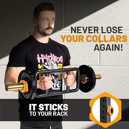 Magnetic Barbell Collars [Bells of Steel] Premium Weight Bar Clamps, Quick Release Barbell Clips, Olympic Barbell Clamps, Rubberized Gym Clips for Weightlifting Bar, Pair, Orange