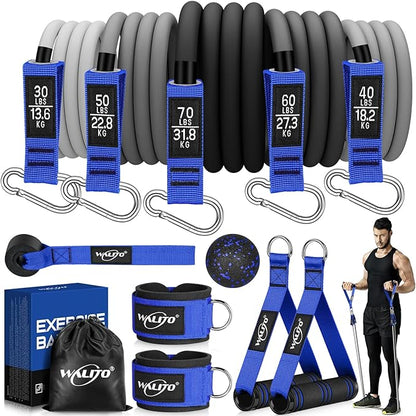 WALITO Resistance Bands Set - Exercise Bands with Handles, Door Anchor, Legs Ankle Straps, for Heavy Resistance Training, Physical Therapy, Muscle Training, Yoga, Home Workouts, Gym Equipment