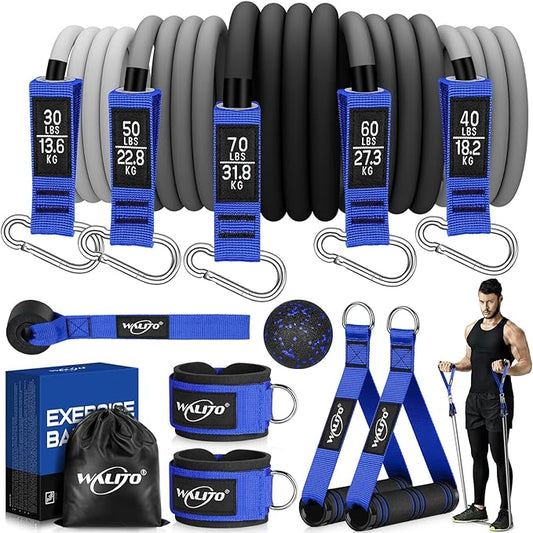 WALITO Resistance Bands Set - Exercise Bands with Handles, Door Anchor, Legs Ankle Straps, for Heavy Resistance Training, Physical Therapy, Muscle Training, Yoga, Home Workouts, Gym Equipment