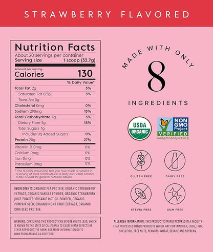Truvani Vegan Pea Protein Powder | Strawberry | 20g Organic Plant Based Protein | 20 Servings | Keto | Gluten & Dairy Free | Low Carb | No Added Sugar